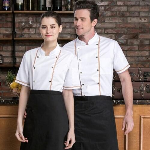 Men and Women Bakery Kitchen Jacket Master Chef Uniform Short Sleeve Shirt Catering Restaurant Cook Coat Barber Shop Workwear