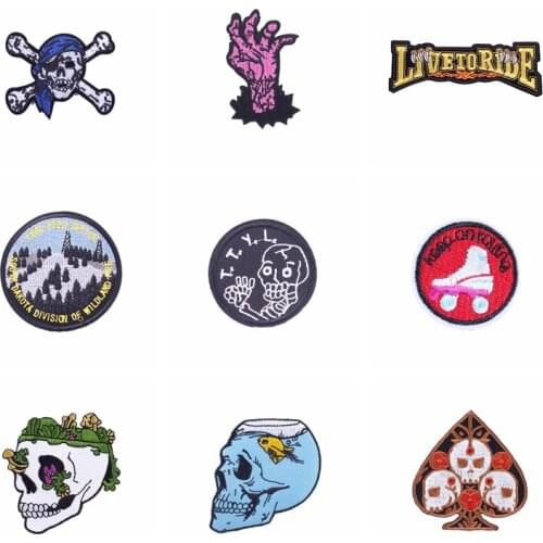 Punk Skull Patch For Jacket Accessories Applique Decor Fusible sewing Clothing Patches Fabric For Clothes Iron on Patches Cloth