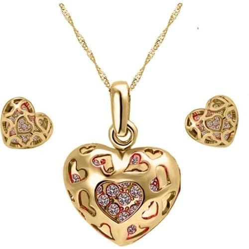 Wholesales Fashion Jewelry Rose gold-color Crystal Trendy Crystal Jewelry Sets with necklace earring for women