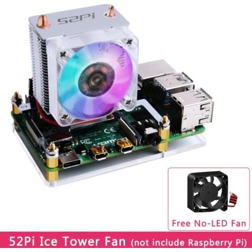 52Pi Original Ice Cooling Tower Fan for Raspberry Pi 4 Model B Copper Tube Cooler with Acrylic Case for Raspberry Pi 4