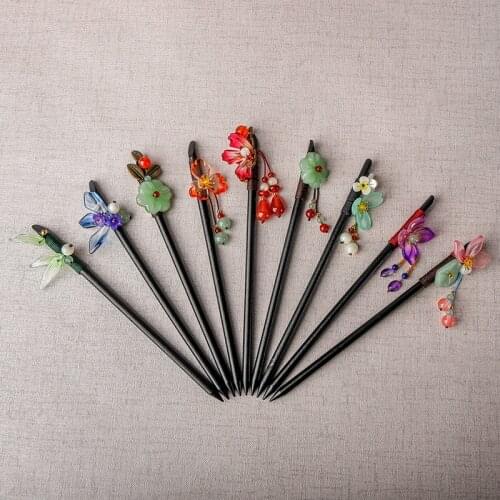 NEW 9 Colors Vintage Flower hair Sticks,Ethnic Manual coloured glaze bamboo Hair accessories,Sandalwood for womens Jewelry