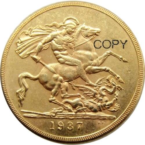RARE 1937 GREAT BRITAIN KING GEORGE VI PROOF GOLD 2 pounds Gold Plated Copy COIN