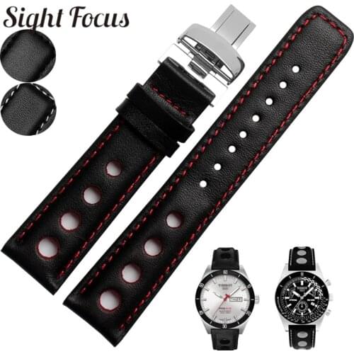 20mm Perforated Cowhide Leather Watch Bands Strap For Tissot Sports Racing PRS516 T100417 T91T044 T021 Bracelet Red Stitched Men