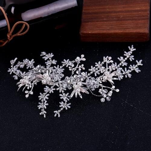 Luxury Silver Color Pearl Wedding Hair Jewelry Women Crystal Tiara Headbands Bridal Hairband Handmade Hair Accessories Headpiece