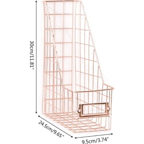 YYDS Nordic Wrought Iron Grid File Holder Single Layer Desk Shelf Magazine Book Storage Rack Office Stationery Organizer