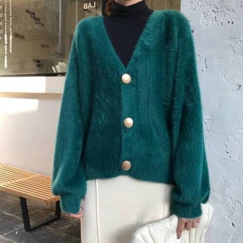 Oversized Cardigan Sweater Coat Women Loose Long Sleeve Velvet Sweater Cardigan Woman Sweaters Autumn Winter