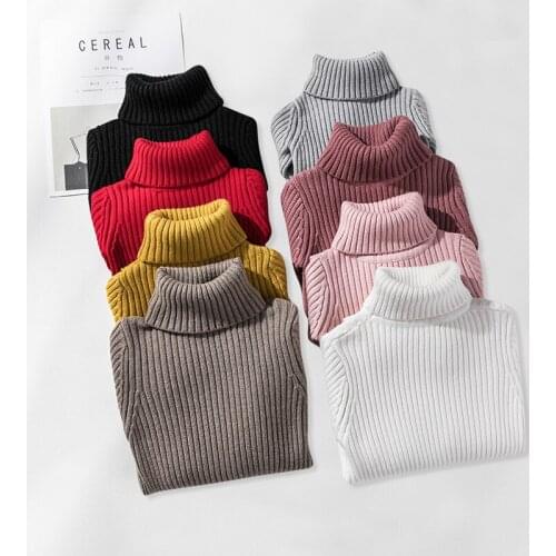 3-9 Y Baby Girls Sweaters Autumn Winter Kids Turtleneck Pullover Sweater Solid Thick Warm Knit Sweater For Girl Child Clothing