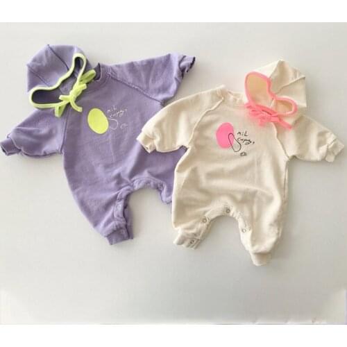 2020 Spring and Autumn Korean Baby Girl Rompers Toddler Clothing Baby Boys and Girls Cotton Long-sleeved Jumpsuit with Hats