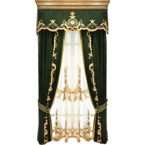 High-end Velvet Gilded Curtains for Living Dining Room Bedroom Blackout Curtains High End European style Luxury Window Valance