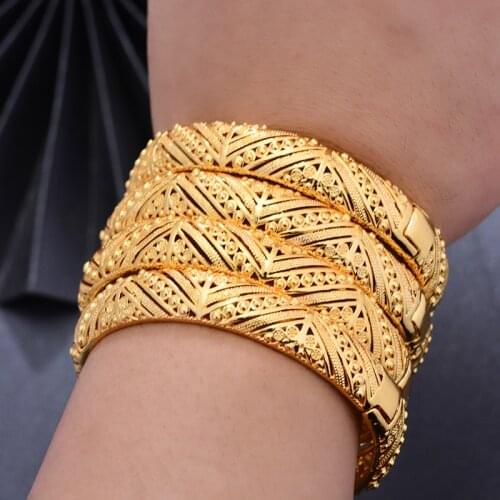 Wando 4pcs/lot Indian Bangles Gold color Bangle&Bracelet Dubai Bangles For Women Africa Jewelry Ethiopian Wedding Bride Jewelry