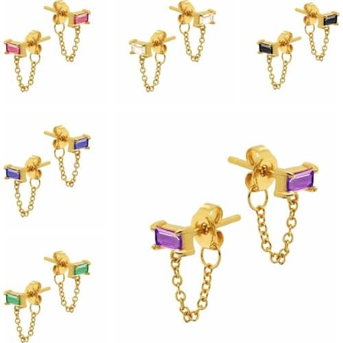 YUXINTOME 925 Silver Ear Needle Moon Star Rectangular Stud Earrings Accessories Simple Long Chain Pendant Earrings Women Jewelry