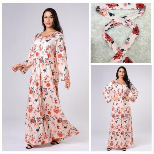 Middle East European and American Womens Clothing Print Floral Dress Muslim Long Women Dress