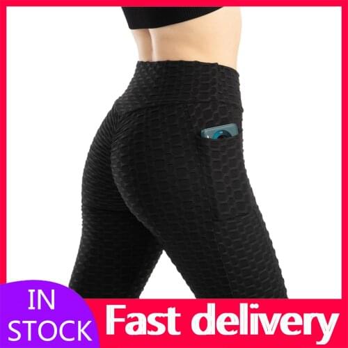 #VO Women Stretchy Leggings With Pocket High Elastic Hip Lifting Slim Sweat Woman pants solid Color Skinny Push Up Leggins Mujer