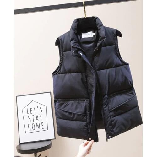 2020 Womens Winter Vest Short Style Solid Plus Size Sleeveless Jacket Cotton Padded Thick Casual Covered Button Loose Outwear