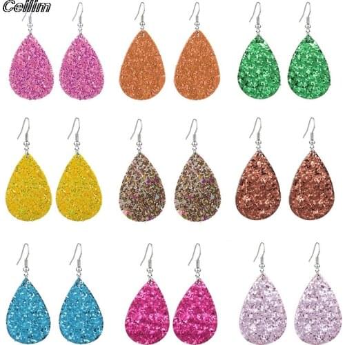 10pairs Lot Fashion Teardrop Star Shaped Glitter Leather Earring For Women 2021 Color Long Water Drop Earrings Statement Jewelry
