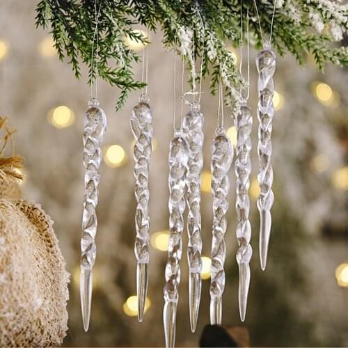 12pcs 13cm Christmas Simulation Ice Xmas Tree Hanging Ornament Fake Icicle Winter Party Christmas New Year Decoration Supplies