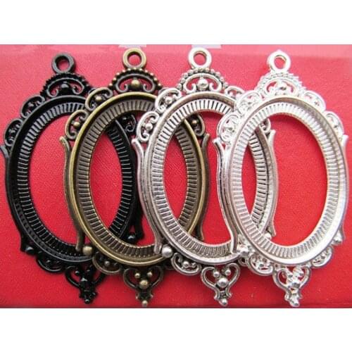 50pcs Antique Silver/Antique Bronze Oval Base Setting Tray Bezel Pendant Charm,Hollow Tray,fit 30mmx40mm Cabochon/Cameo