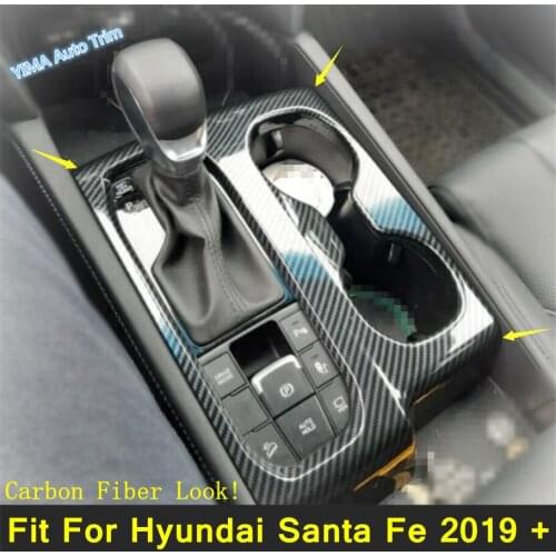Lapetus Auto Styling Center Gear Shift Panel Water Cup Hold Frame Cover Trim For Hyundai Santa Fe 2019 - 2021 Carbon Fiber ABS