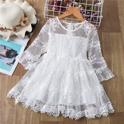 White Wedding Princess Dress For Girls Winter Long Sleeve Elegant Bridesmaid Gown Birthday Party Tutu Gown Kids Children Costume
