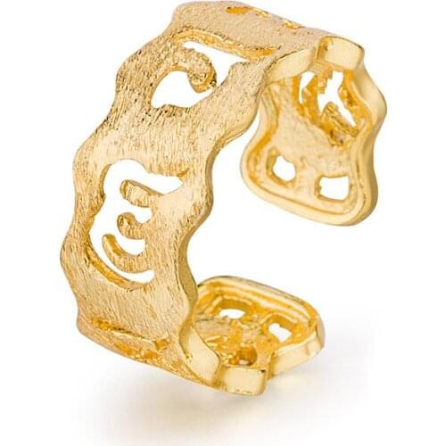 Buddhism Mantra Ring Gold Color Six Words Of Mantra Resizeable Lucky Jewelry For Women/ Man Jewelry