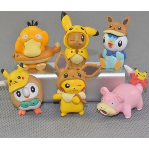 6Pieces/Set Cosplay Pikachu Ibu Small Fire Dragon Miao Frog Seeds Jenny Turtle Action Figure Toy For Kids Adult