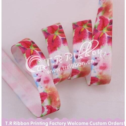 Free shipping 100yards 5/8" heat transfer flower fold over elastic floral pattern foe elastic