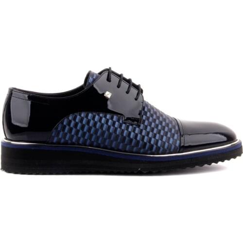 Fosco-Navy Blue Patent Leather Men 'S Casual Shoes