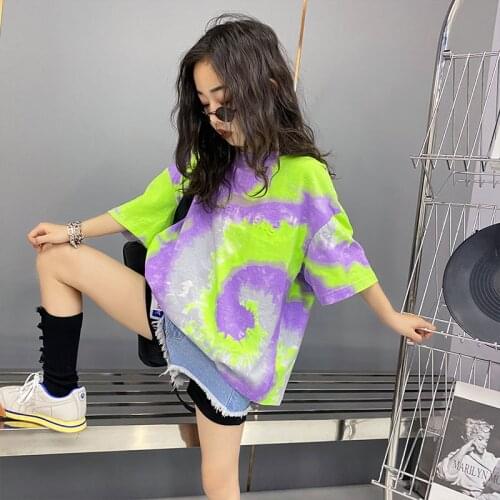 Boys and girls tie-dye short-sleeved T-shirt 2021 summer new trendy childrens wild round neck loose ins shirt