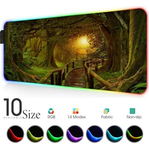 Forest RGB Mouse Pad Black Gamer Accessories Large LED MousePad XXL Gaming PC Desk with Backlit Rubber computer laptop Pads