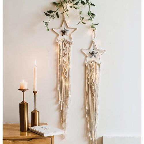 Handwoven Tapestry Moon Star Macrame Wall Hanging Decoration for Kids Room Nursery Background Ornaments Party Photo Props