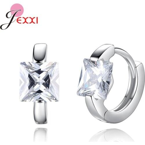 Trendy Square Bright Cubic Zirconia Rhinestone Hoop Earrings S925 Sterling Silver Jewelry for Women Wedding Pendientes