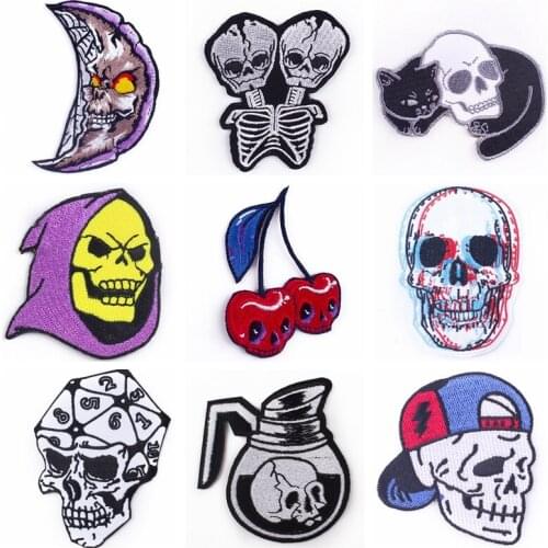 Punk Skull Patch Fabric Sticker Stripe Embroidery Sew On Clothes Diy Biker Badge Fusible Patch Iron On Patches For Clothes Decor