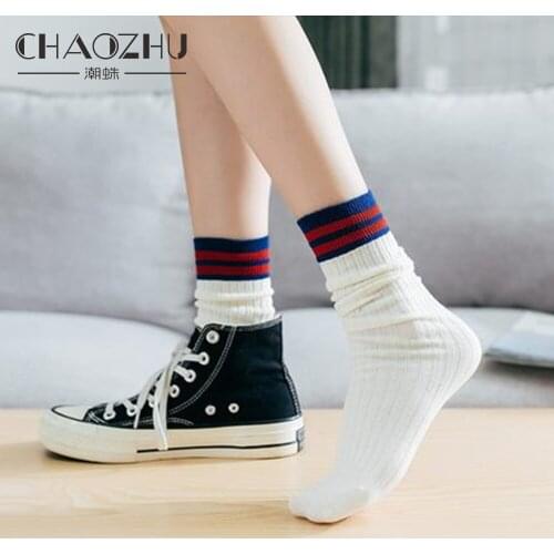 CHAOZHU Women Girls Kids Tube Socks 8-30 Years Old Fit No Size Long Loose Socks Striped High Quality Cotton Fashion Sockken