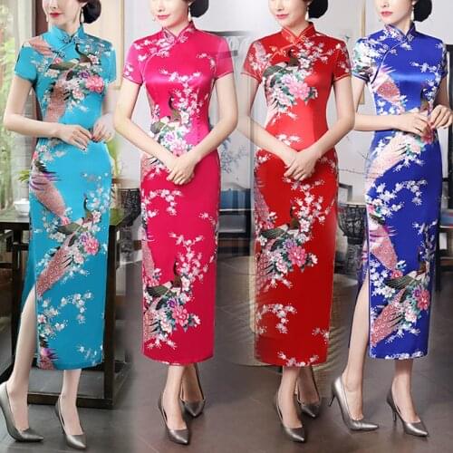 New Charming Chinese Womens Dress Long Cheongsam Evening Traditional Wedding Qipao Female Elegant Split Dress