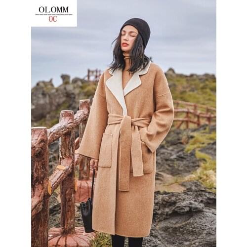 OLOMM Woolen coat Womens long sleeve coat wool Double-faced woolen cloth scarf Vest Three-piece set custom made