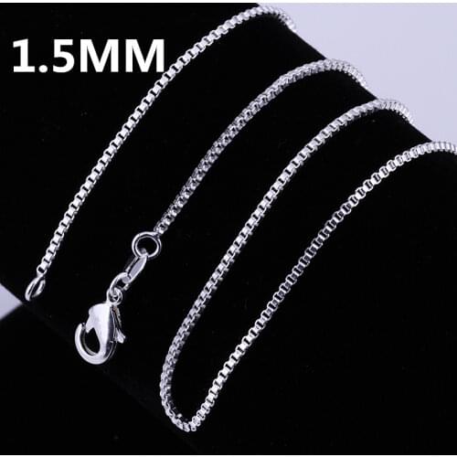 Hot classic 1.5MM Box chain 925 Sterling Silver Necklace 16/18/20/22/24 inches For Women man Fashion party Jewelry Holiday gift