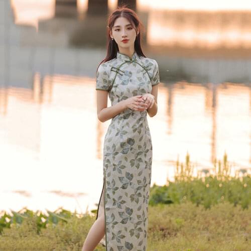 Young Floral Cheongsam Simple Elegant Chinese Classic Womens Qipao Vintage Daily Improved Qipao Summer Dress