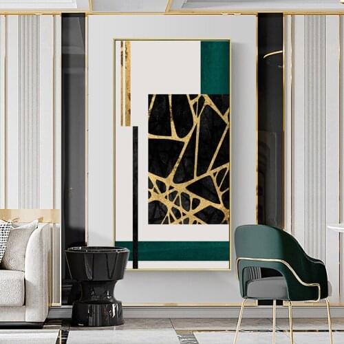 Golden lines mesh green geometric stitching abstract prints and posters modern Aesthetic living room decoratio wall art pictures