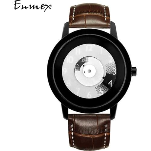 2018 Enmex creative style genuine leather wristwatch Focus time special design hit color fashion casual quartz watch
