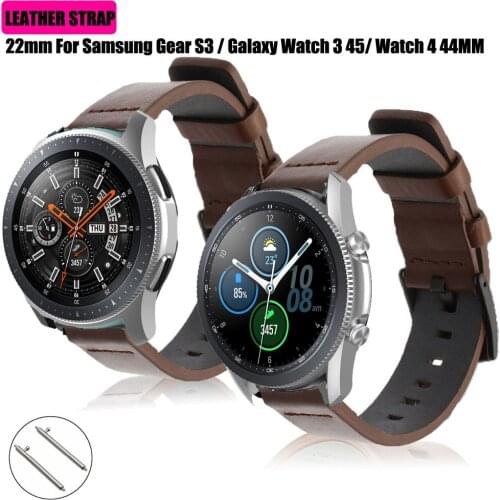 Leather Watch Band Strap For Samsung Galaxy Watch 46mm Gear S3 Sport WatchBand Quick Release Samsung Galaxy Watch 3/ Watch 4