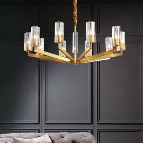 American Luxury K9 Crystal E14 Led Chandelier Living Room Lustre Copper Pendant Chandelier Lighting Gold Black Chandlier Fixture