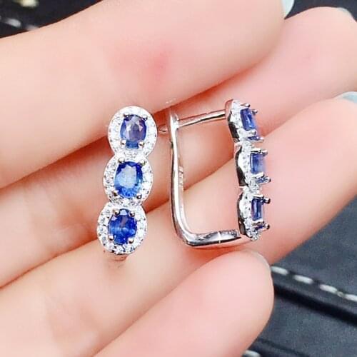 Natural real sapphire or ruby hoop earring Per jewelry 3*4mm 0.3ct*6pcs gemstone 925 sterling silver Fine jewelry J215156