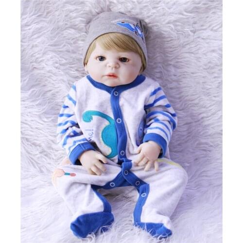 23inch Full Body Silicone Reborn boy body silicone blonde Toddler super Toys best Xmas Birthday Gift bonecas toy Present