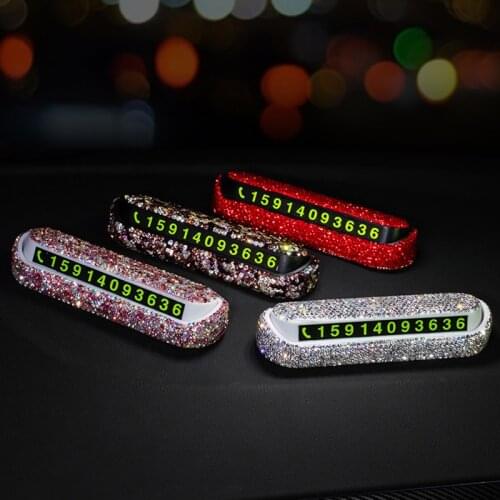 Hidden Car Styling Temporary Parking Card Crystal Rhinestone Auto Phone Number Card Plate Telephone Number Card Car Sticker Girl