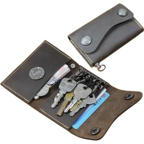 Handmade Vintage Women & Men Genuine Leather Key Wallet Men Leather Key holder Bag Leather Key Case Credit Card holder Purse