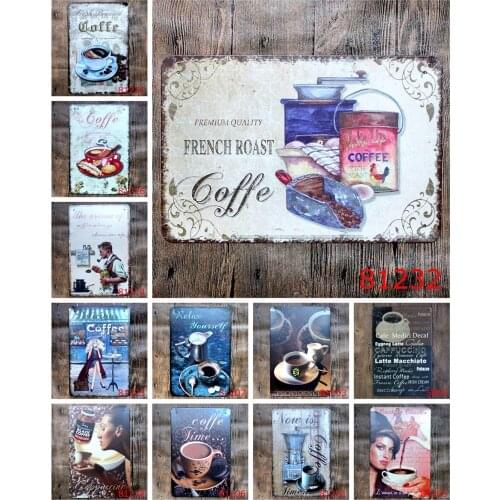 Vintage Metal Tin Sign of Premium Quality French Roast Coffee Relax Yourself Latte Macchiato for Cafe Restaurant Decor Billboard