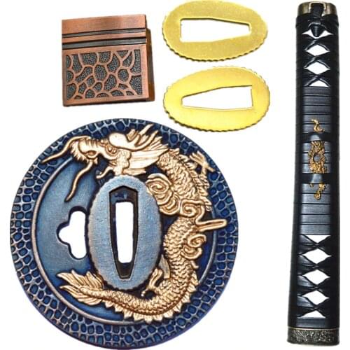 Japanese Samurai Sword Katana/Wakizashi/Tanto Guard Accessory Set Kirsite Dragon Tsuba+Menuki+Fuchi+Kashira+Handle+Habaki+Seppa