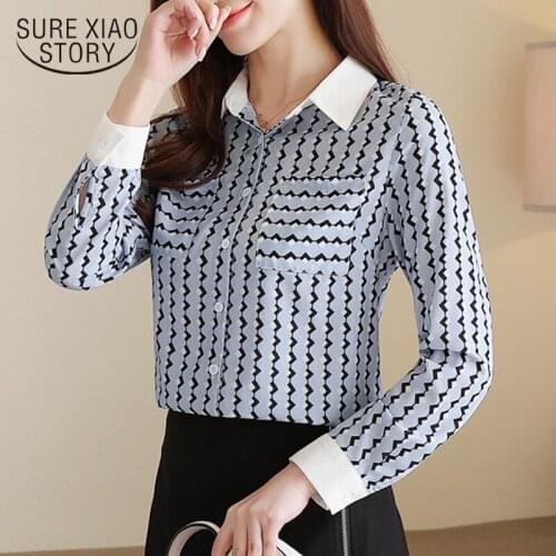 2021 Chiffon Shirts Women Korean Long Sleeve Striped Turn-down Collar Fashion Slim Blouses Casual Ladies Tops Cardigan 8469 50