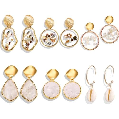 Bohemian Round Heart Irregular Geometric Shell Earrings for Women Gold Color Metal Acrylic Resin Drop Earrings Seashell Jewelry