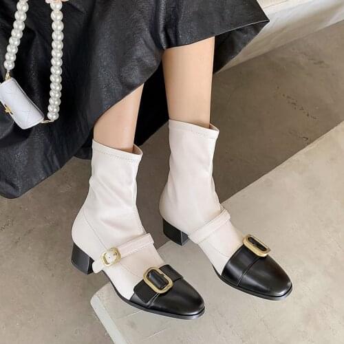 2021 New Brand Design Fashion Genuine Leather Modern Boots Chunky Women Winter Shoes Short Boots